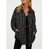 imageSHEWIN Women 2024 Long Sleeve Button Down Shackets Fashion Plaid Pocket Shirts JacketBlack