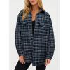 imageSHEWIN Women 2024 Long Sleeve Button Down Shackets Fashion Plaid Pocket Shirts JacketNavy Blue