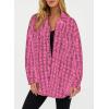 imageSHEWIN Women 2024 Long Sleeve Button Down Shackets Fashion Plaid Pocket Shirts JacketRose Red