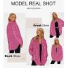 imageSHEWIN Women 2024 Long Sleeve Button Down Shackets Fashion Plaid Pocket Shirts JacketRose Red