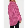 imageSHEWIN Women 2024 Long Sleeve Button Down Shackets Fashion Plaid Pocket Shirts JacketRose Red