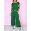 imageSHEWIN Womens 2 Piece Lounge Sets Casual Short Sleeve Pullover Tops Matching Wide Leg Pants Tracksuit SetB Green