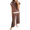 imageSHEWIN Womens 2 Piece Lounge Sets Casual Short Sleeve Pullover Tops Matching Wide Leg Pants Tracksuit SetB Khaki