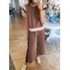 imageSHEWIN Womens 2 Piece Lounge Sets Casual Short Sleeve Pullover Tops Matching Wide Leg Pants Tracksuit SetB Khaki