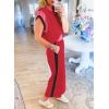 imageSHEWIN Womens 2 Piece Lounge Sets Casual Short Sleeve Pullover Tops Matching Wide Leg Pants Tracksuit SetD Red