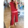 imageSHEWIN Womens 2 Piece Lounge Sets Casual Short Sleeve Pullover Tops Matching Wide Leg Pants Tracksuit SetD Red