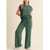 imageSHEWIN Womens 2 Piece Outfits Lounge Sets Casual Cap Sleeve Pullover Tops Matching Drawstring Wide Leg Pants Tracksuit SetBlackish Green