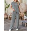 imageSHEWIN Womens 2 Piece Outfits Lounge Sets Casual Cap Sleeve Pullover Tops Matching Drawstring Wide Leg Pants Tracksuit SetMedium Grey