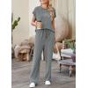 imageSHEWIN Womens 2 Piece Outfits Lounge Sets Casual Cap Sleeve Pullover Tops Matching Drawstring Wide Leg Pants Tracksuit SetMedium Grey
