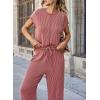 imageSHEWIN Womens 2 Piece Outfits Lounge Sets Casual Cap Sleeve Pullover Tops Matching Drawstring Wide Leg Pants Tracksuit SetMineral Red