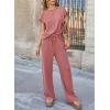 imageSHEWIN Womens 2 Piece Outfits Lounge Sets Casual Cap Sleeve Pullover Tops Matching Drawstring Wide Leg Pants Tracksuit SetMineral Red