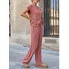 imageSHEWIN Womens 2 Piece Outfits Lounge Sets Casual Cap Sleeve Pullover Tops Matching Drawstring Wide Leg Pants Tracksuit SetMineral Red