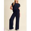 imageSHEWIN Womens 2 Piece Outfits Lounge Sets Casual Cap Sleeve Pullover Tops Matching Drawstring Wide Leg Pants Tracksuit SetNavy Blue
