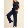 imageSHEWIN Womens 2 Piece Outfits Lounge Sets Casual Cap Sleeve Pullover Tops Matching Drawstring Wide Leg Pants Tracksuit SetNavy Blue