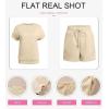 imageSHEWIN Womens 2 Piece Outfits Lounge Sets Casual Short Sleeve Shirts Shorts Cozy Pajamas Sweatsuit SetB Apricot
