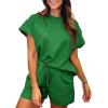imageSHEWIN Womens 2 Piece Outfits Lounge Sets Casual Short Sleeve Shirts Shorts Cozy Pajamas Sweatsuit SetB Dark Green