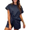 imageSHEWIN Womens 2 Piece Outfits Lounge Sets Casual Short Sleeve Shirts Shorts Cozy Pajamas Sweatsuit SetB Navy Blue