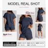 imageSHEWIN Womens 2 Piece Outfits Lounge Sets Casual Short Sleeve Shirts Shorts Cozy Pajamas Sweatsuit SetB Navy Blue