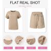imageSHEWIN Womens 2 Piece Outfits Lounge Sets Casual Short Sleeve Shirts Shorts Cozy Pajamas Sweatsuit SetB Pale Khaki