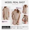 imageSHEWIN Womens 2 Piece Outfits Lounge Sets Casual Short Sleeve Shirts Shorts Cozy Pajamas Sweatsuit SetB Pale Khaki