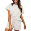imageSHEWIN Womens 2 Piece Outfits Lounge Sets Casual Short Sleeve Shirts Shorts Cozy Pajamas Sweatsuit SetB White