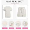 imageSHEWIN Womens 2 Piece Outfits Lounge Sets Casual Short Sleeve Shirts Shorts Cozy Pajamas Sweatsuit SetB White