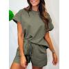 imageSHEWIN Womens 2 Piece Outfits Lounge Sets Casual Short Sleeve Shirts Shorts Cozy Pajamas Sweatsuit SetC Army Green