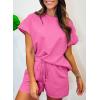 imageSHEWIN Womens 2 Piece Outfits Lounge Sets Casual Short Sleeve Shirts Shorts Cozy Pajamas Sweatsuit SetC Pink