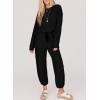 imageSHEWIN Womens 2 Piece Outfits Waffle Knit Lounge Sets Casual Long Sleeve Pullover Drawstring Jogger Pants Tracksuit SetBlack