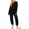 imageSHEWIN Womens 2 Piece Outfits Waffle Knit Lounge Sets Casual Long Sleeve Pullover Drawstring Jogger Pants Tracksuit SetBlack