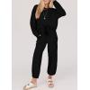 imageSHEWIN Womens 2 Piece Outfits Waffle Knit Lounge Sets Casual Long Sleeve Pullover Drawstring Jogger Pants Tracksuit SetBlack