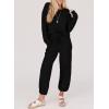 imageSHEWIN Womens 2 Piece Outfits Waffle Knit Lounge Sets Casual Long Sleeve Pullover Drawstring Jogger Pants Tracksuit SetBlack