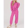 imageSHEWIN Womens 2 Piece Outfits Waffle Knit Lounge Sets Casual Long Sleeve Pullover Drawstring Jogger Pants Tracksuit SetBright Pink