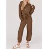 imageSHEWIN Womens 2 Piece Outfits Waffle Knit Lounge Sets Casual Long Sleeve Pullover Drawstring Jogger Pants Tracksuit SetBrown