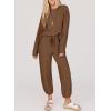 imageSHEWIN Womens 2 Piece Outfits Waffle Knit Lounge Sets Casual Long Sleeve Pullover Drawstring Jogger Pants Tracksuit SetBrown
