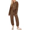 imageSHEWIN Womens 2 Piece Outfits Waffle Knit Lounge Sets Casual Long Sleeve Pullover Drawstring Jogger Pants Tracksuit SetBrown