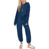 imageSHEWIN Womens 2 Piece Outfits Waffle Knit Lounge Sets Casual Long Sleeve Pullover Drawstring Jogger Pants Tracksuit SetDark Blue