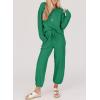 imageSHEWIN Womens 2 Piece Outfits Waffle Knit Lounge Sets Casual Long Sleeve Pullover Drawstring Jogger Pants Tracksuit SetDark Green