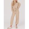 imageSHEWIN Womens 2 Piece Outfits Waffle Knit Lounge Sets Casual Long Sleeve Pullover Drawstring Jogger Pants Tracksuit SetKhaki