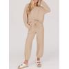 imageSHEWIN Womens 2 Piece Outfits Waffle Knit Lounge Sets Casual Long Sleeve Pullover Drawstring Jogger Pants Tracksuit SetKhaki