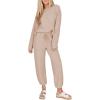 imageSHEWIN Womens 2 Piece Outfits Waffle Knit Lounge Sets Casual Long Sleeve Pullover Drawstring Jogger Pants Tracksuit SetKhaki