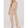 imageSHEWIN Womens 2 Piece Outfits Waffle Knit Lounge Sets Casual Long Sleeve Pullover Drawstring Jogger Pants Tracksuit SetKhaki