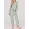 imageSHEWIN Womens 2 Piece Outfits Waffle Knit Lounge Sets Casual Long Sleeve Pullover Drawstring Jogger Pants Tracksuit SetLight Green