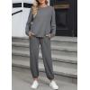 imageSHEWIN Womens 2 Piece Outfits Waffle Knit Lounge Sets Casual Long Sleeve Pullover Drawstring Jogger Pants Tracksuit SetLight Grey