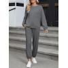imageSHEWIN Womens 2 Piece Outfits Waffle Knit Lounge Sets Casual Long Sleeve Pullover Drawstring Jogger Pants Tracksuit SetLight Grey