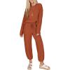 imageSHEWIN Womens 2 Piece Outfits Waffle Knit Lounge Sets Casual Long Sleeve Pullover Drawstring Jogger Pants Tracksuit SetOrange