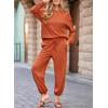 imageSHEWIN Womens 2 Piece Outfits Waffle Knit Lounge Sets Casual Long Sleeve Pullover Drawstring Jogger Pants Tracksuit SetOrange