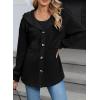 imageSHEWIN Womens Shacket Casual Fall Jackets Hooded Loose Long Sleeve Tops Button Down CoatBlack