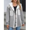 imageSHEWIN Womens Shacket Casual Fall Jackets Hooded Loose Long Sleeve Tops Button Down CoatGrey