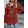 imageSHEWIN Womens Shacket Casual Fall Jackets Hooded Loose Long Sleeve Tops Button Down CoatRed